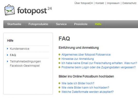 fotopost24 FAQ Screenshot