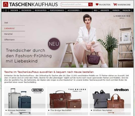 Taschenkaufhaus Startseite Screenshot