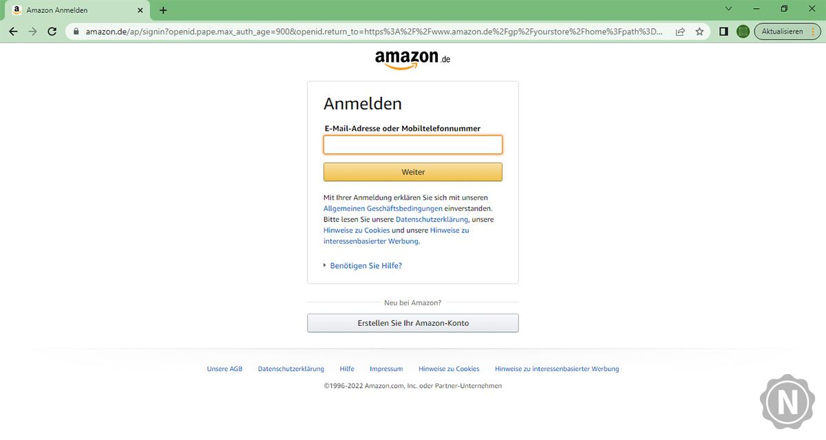Amazon-Anmeldeformular