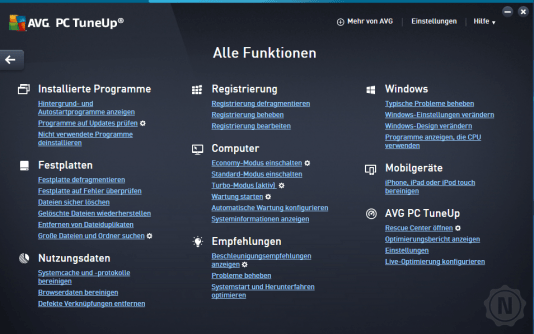 AVG PC TuneUP alle Funktionen