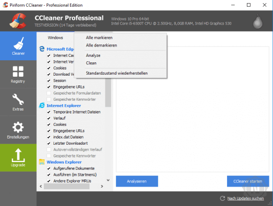 CCleaner Professional - Windows-Kontextmenue