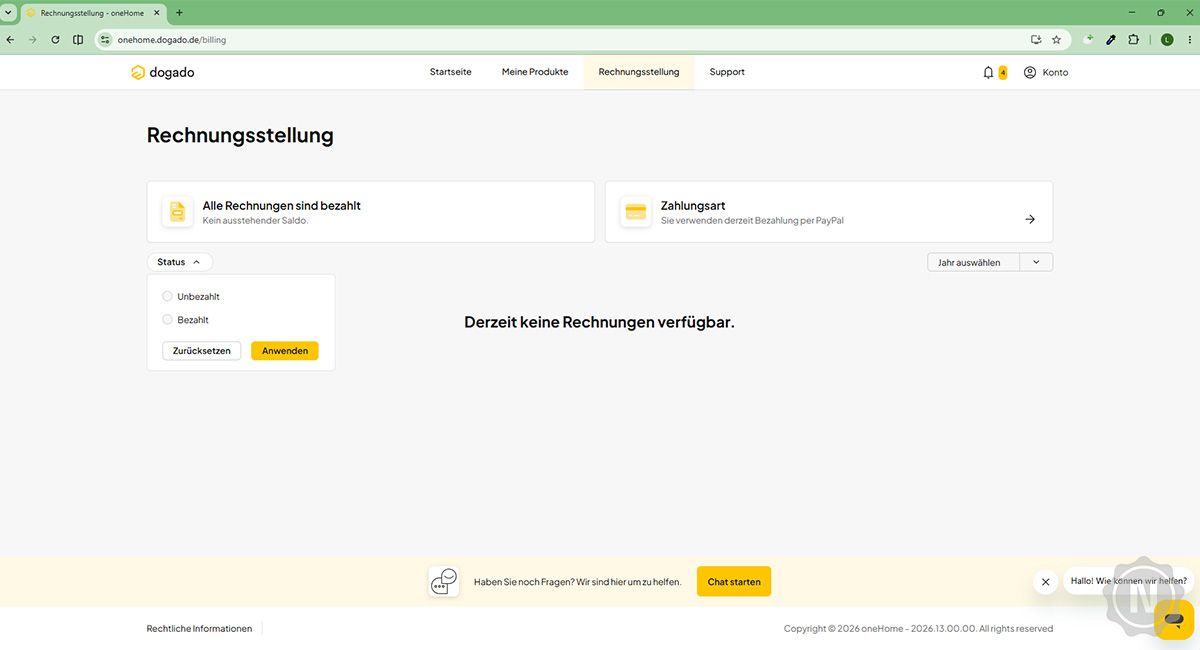 Sobald eine Rechnung verfügbar ist, kann sie im Kundenbereich eingesehen werden.