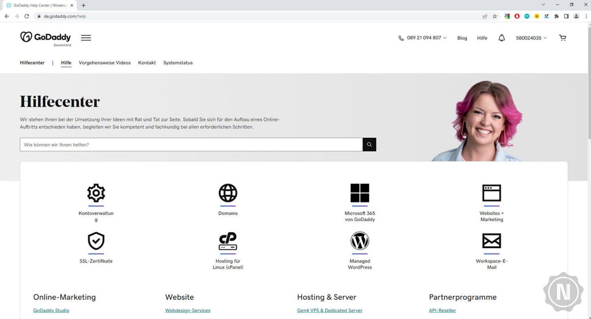 GoDaddy Hilfebereich