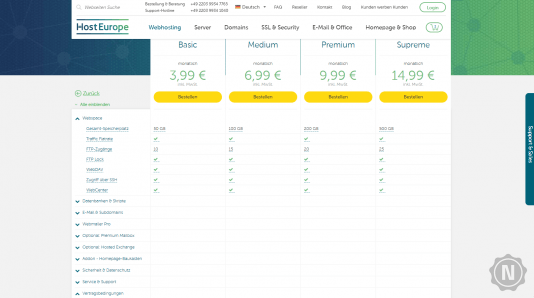 Host Europe Webhosting Features