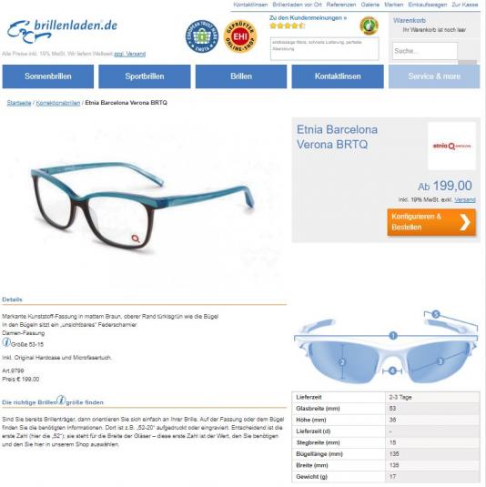 Brillenladen.de Produktseite