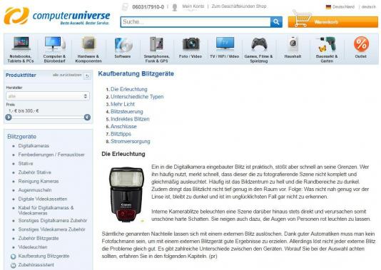 computeruniverse Elektronik Online Shop Kaufberatung Screenshot