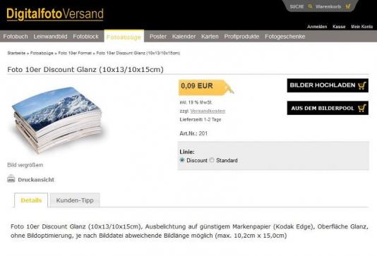 Digitalfoto Versand Produktbeschreibung Screenshot