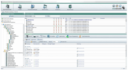 egoSecure managementkonsole Screenshot