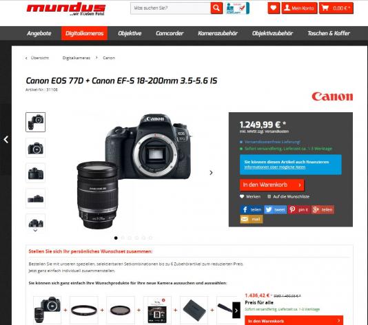 Foto Mundus Produktseite Screenshot
