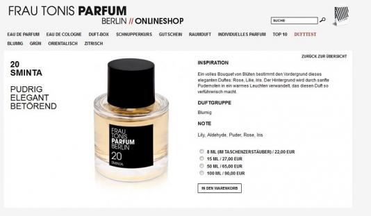 Frau Tonis parfum Produktbeschreibung Screenshot