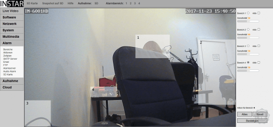 Webcam Logitech C922 Alarmbereiche
