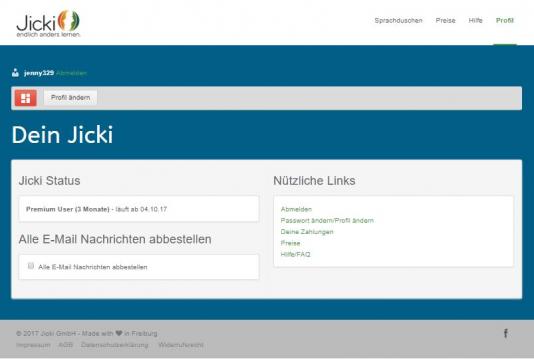 jicki Profilseite Screenshot