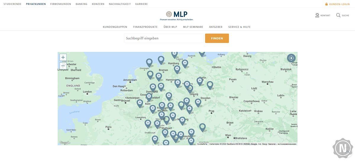 Bildschirmaufnahme von Karte mit MLP-Standorten
