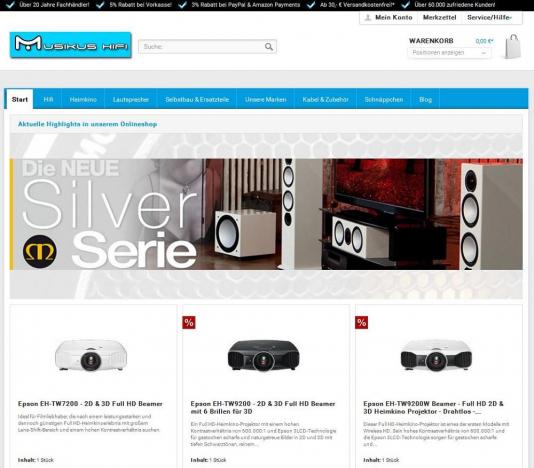 Musikus Hi-Fi Shop Startseite Screenshot