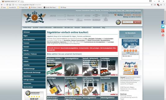 Sägeblatt-Shop Startseite Screenshot