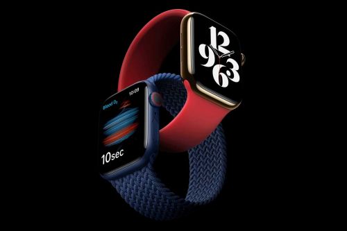 blaue und rote Apple Watch