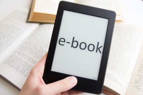 E-Book-Reader wird in einer Hand gehalten