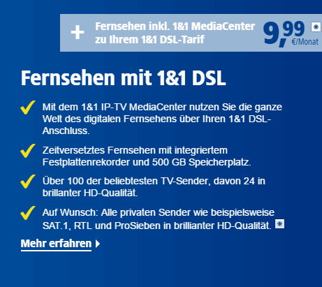 Fernsehen mit 1&1 DSL