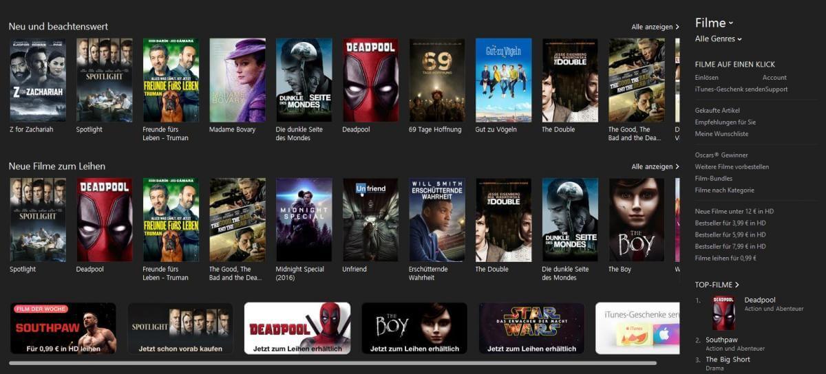 iTunes Hauptübersicht