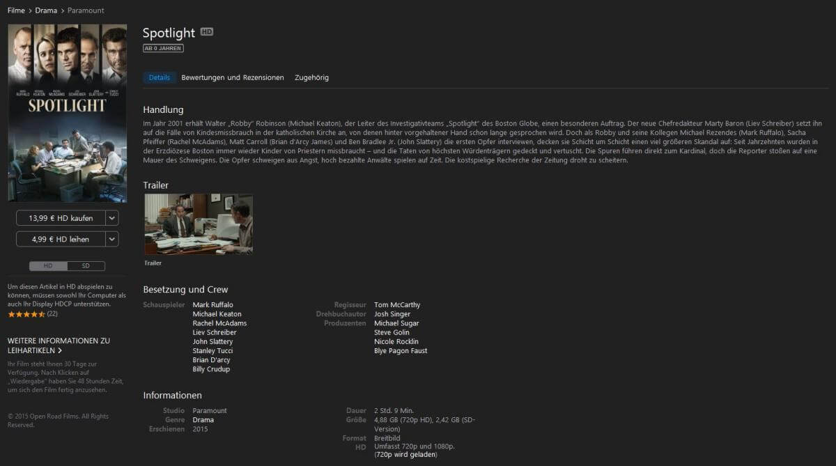 iTunes Titelübersicht
