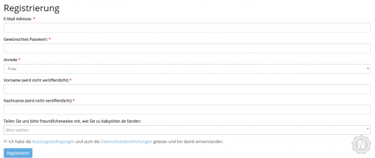 babysitter.de Registrierung