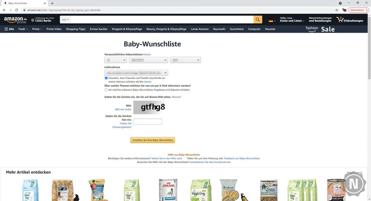 Eine Amazon-Baby-Wishlist anlegen