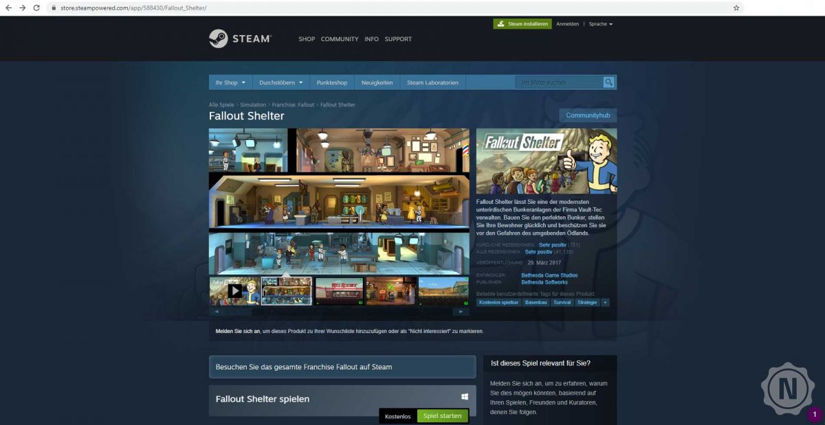 Kostenloses PC-Spiel Fallout Shelter