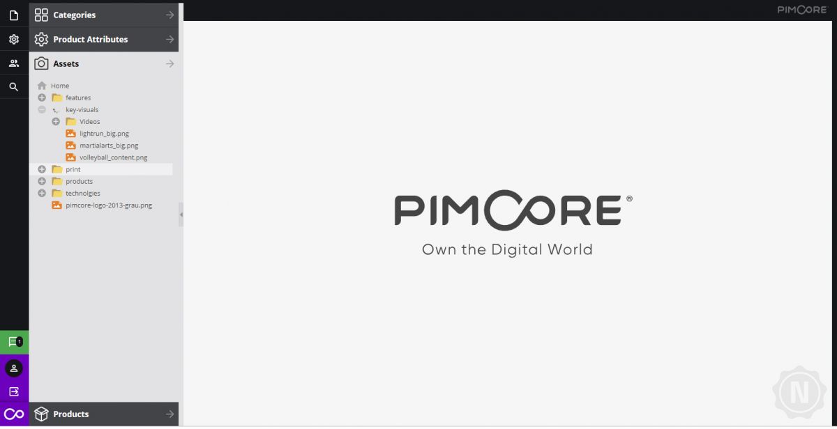 Bildschirmaufnahme von der Pimcore Nutzeroberflaeche