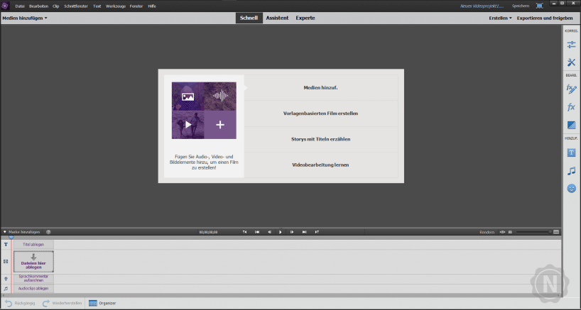 Adobe Premiere Elements Startdialog