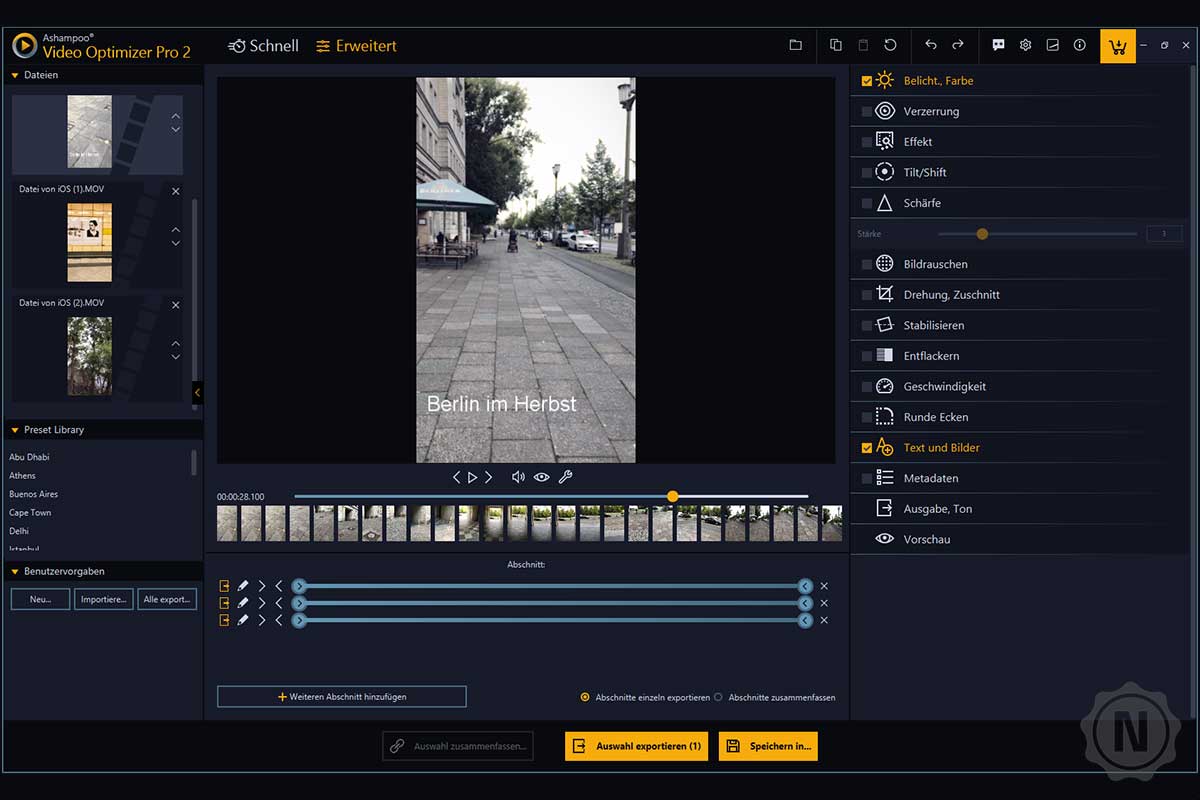 Ashampoo Video Optimizer Pro 2 - obere Datei für Export ausgewaehlt