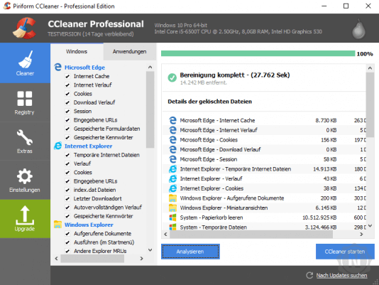 CCleaner Professional Ergebnis