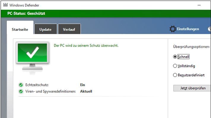 Screenshot Windows Defender