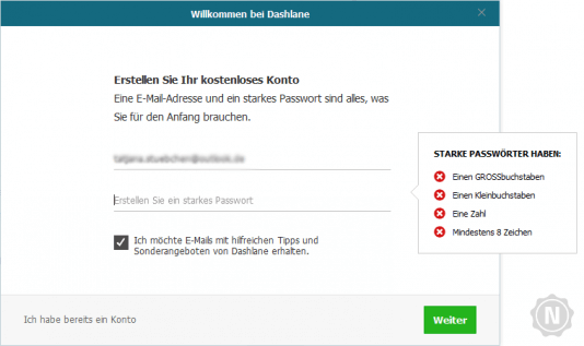 Dashlane - Konto erstellen