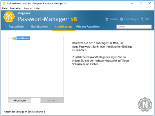 Steganos Passwort-Manager Programmoberfläche