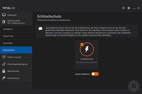 TotalAV Internet Sicherheit, Echtzeitschutz in der gratis Testversion
