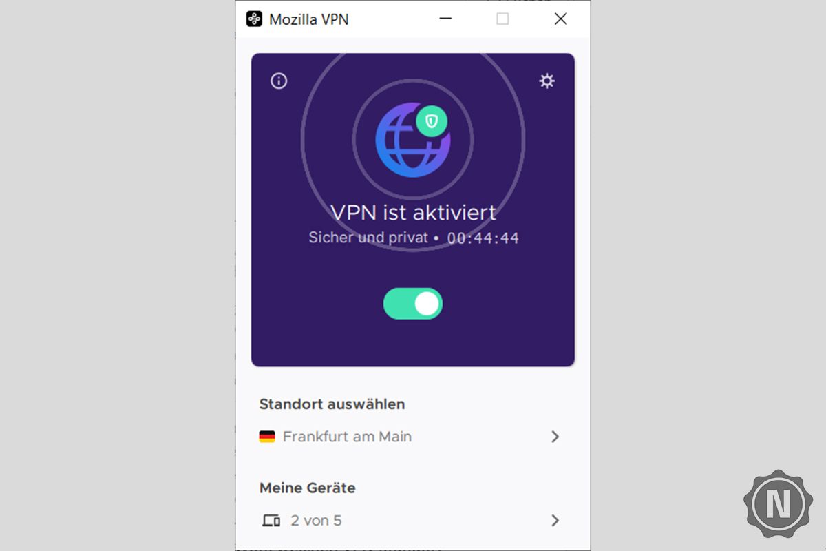 Screenshot der Startseite von Mozilla VPN