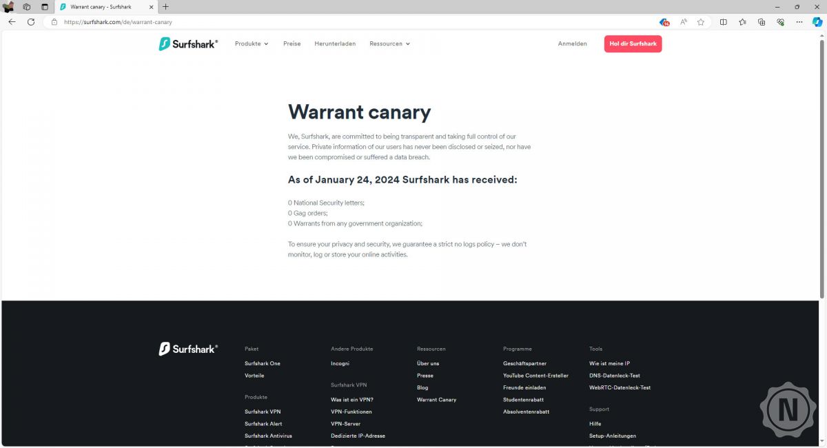 Beim Beusch der Website kann ein tagesaktuelles Warrant Canar abgerufen werden.