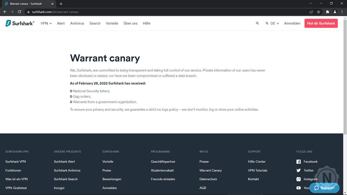 VPN Software Surfshark Warrant Canary